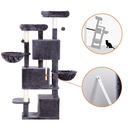Nancy's XXL Kattenboom - Kat toren met 3 grotten - Krabpaal - Krabpalen voor katten -Donkergrijs - 55 x 40 x 164 cm