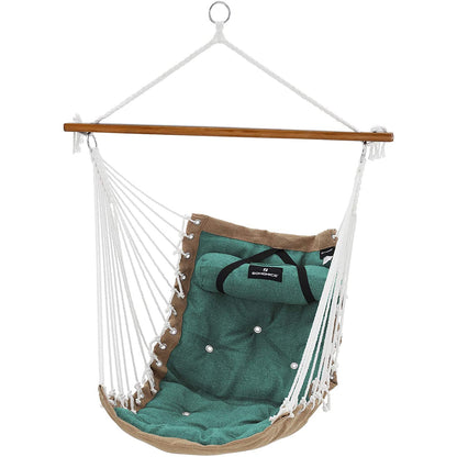 Nancy's Forward Hangstoel - Kussen - Apenschommel - Bamboestok - Groen - Kaki - Linnen - 70 x 120 cm