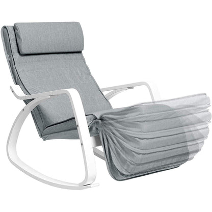 Chaise à bascule Nancy avec repose-pieds - Chaise longue réglable - Chaise de relaxation - Fauteuil - Bois de bouleau - Capacité de charge 150 kg - Gris