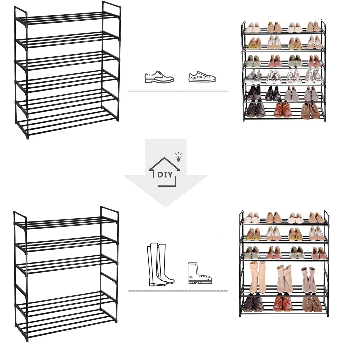 Nancy's Plano Schoenenrekken - Set Van 2 - Schoenen Organizer - 24-30 Paar Schoenen - Stapelbaar - Zwart - Staal - ± 90 x 30 x 50 cm