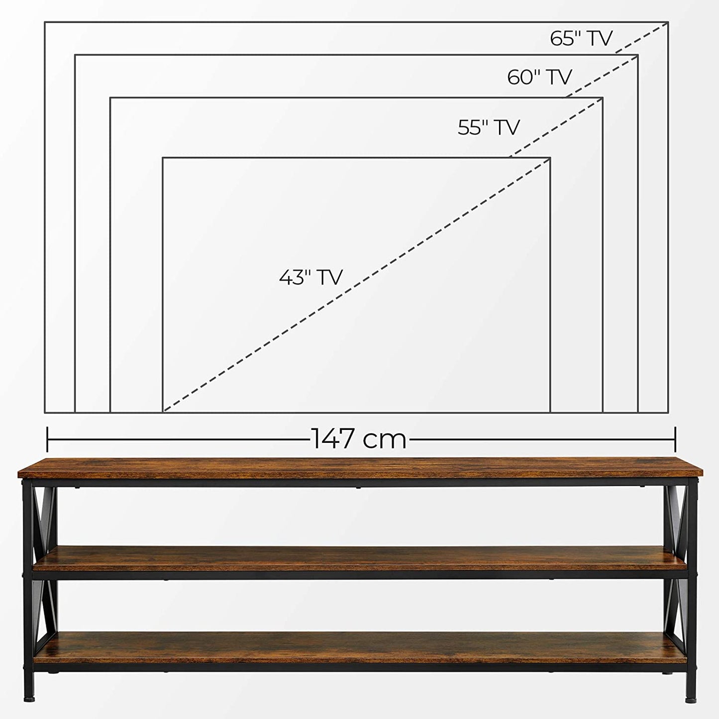 Nancy's Suitland TV Furniture - Lowboard - Meuble TV - Jusqu'à 65 pouces - Lowboard - Industriel - Marron - Noir - Bois d'ingénierie - Métal - 147 x 40 x 50 cm