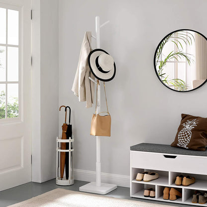 Nancy's Caxton Staande Kapstok - Kledingrek - Garderobe - 8 Haken - Wit - Rubberhout