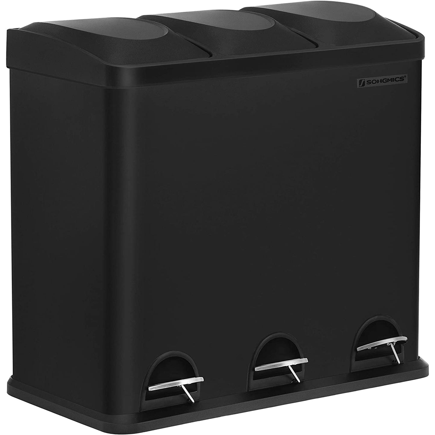 Poubelle Nancy's 54l - 3 compartiments - Système de tri des déchets - Noir - 60,4 x 30 x 56,3 cm