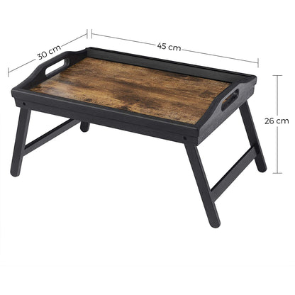 Nancy's Stonecrest Bedblad - Ontbijtblad - Dienblad - Laptopstandaard - Inklapbare Poten - Mobiel Houder - Bamboe - Vintage - Bruin - Zwart - 45 x 30 x 26 cm