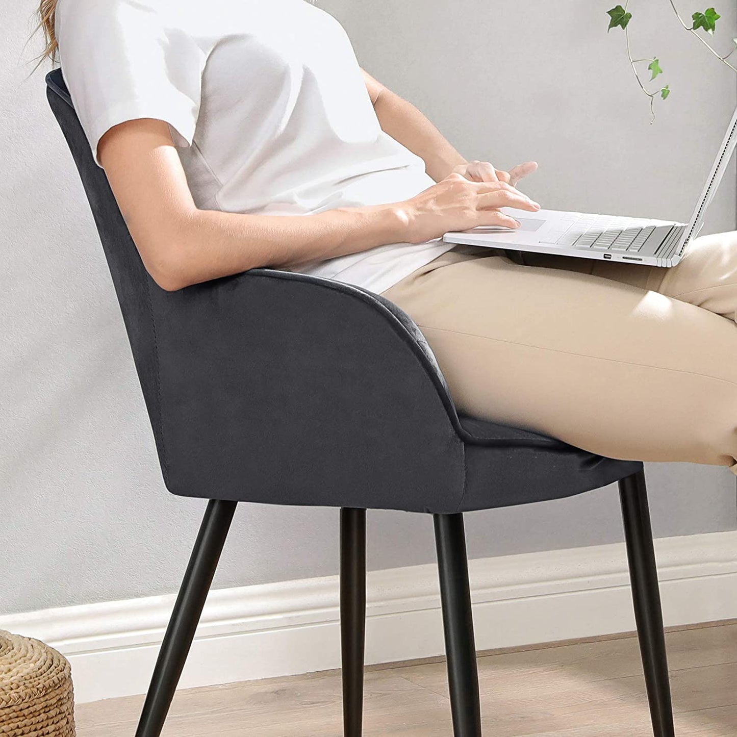 Nancy's Can Island Eetkamerstoelen - Set Van 2 - Keukenstoelen - Gestoffeerd - Grijs - Fluweel / Staal