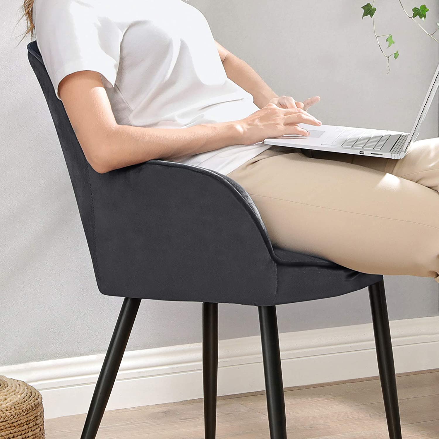 Nancy's Can Island Eetkamerstoelen - Set Van 2 - Keukenstoelen - Gestoffeerd - Grijs - Fluweel / Staal