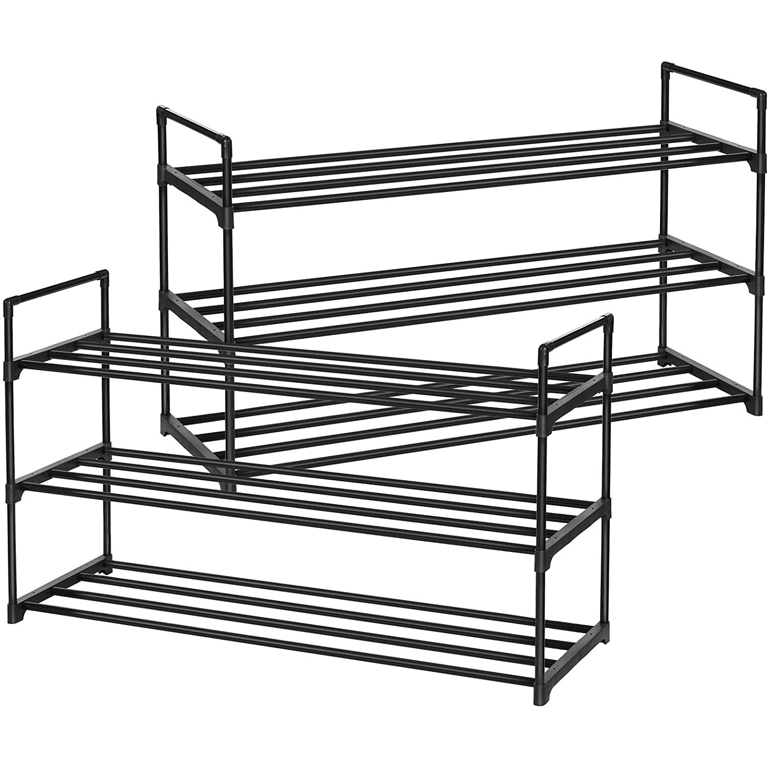Nancy's Plano Schoenenrekken - Set Van 2 - Schoenen Organizer - 24-30 Paar Schoenen - Stapelbaar - Zwart - Staal - ± 90 x 30 x 50 cm