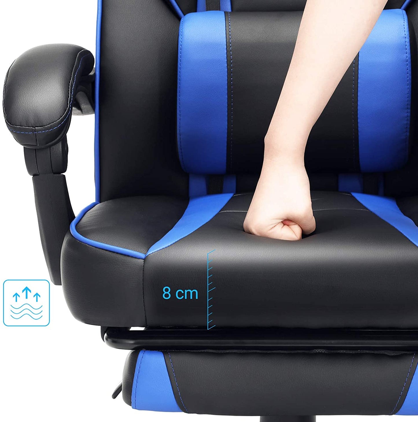 Chaise de bureau Nancy's Hayburn - Chaise pivotante - Simili cuir - Repose-pieds - Appui-tête - Coussin lombaire - Hauteur réglable - Ergonomique - Noir - Bleu - 67 x 66 x (116-126) cm 