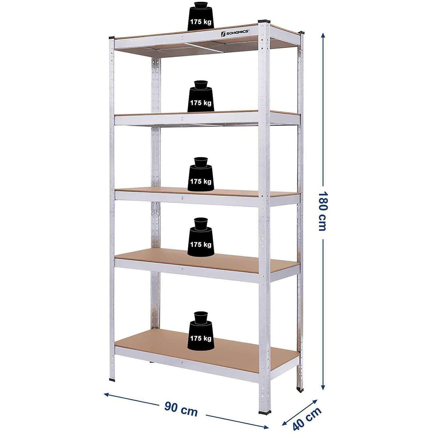 Nancy's Warehouse Rack - Shelving Cabinets - Workbench - Storage Rack - For Garage, Basement or Shed - Rack for Tool Storage - 180 x 90 x 40 cm - Max. Carrying capacity: 875 KG 