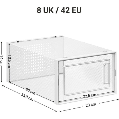 Nancy's Luling Shoe Boxes - Set of 8 - Storage Boxes - Organizer - Foldable - Stackable - Up to Size 42 - Transparent White