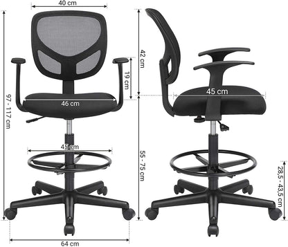 Nancy's Haypook Office chair - Swivel chair - Work stool - Ergonomic - Armrests - Height adjustable - Footrest - Black - Plastic - Fabric - 64 x 64 x 97-117 cm 