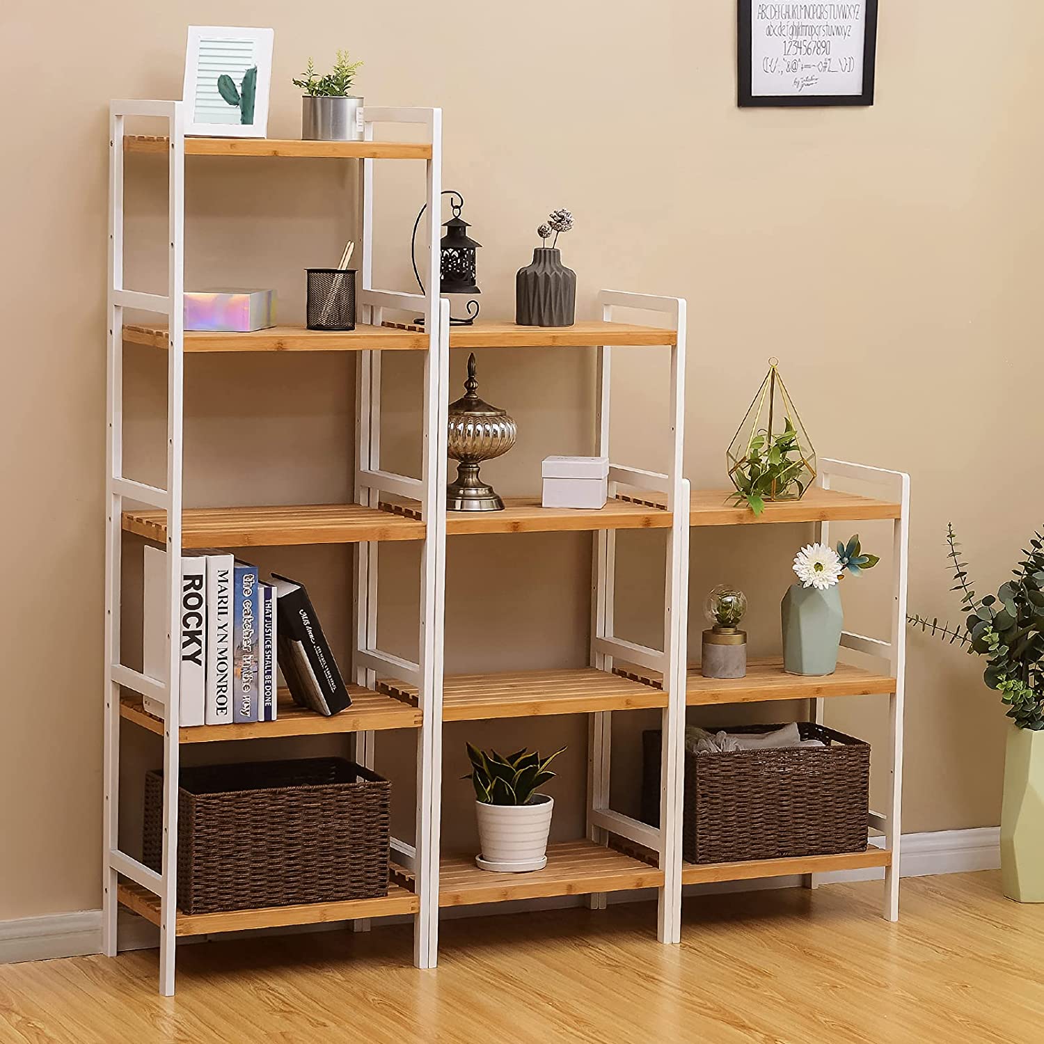 Nancy's Camp Creek Wandkast - Opbergrek - Keukenkast - Bamboe - Wit - ± 45 x 30 x 140 cm