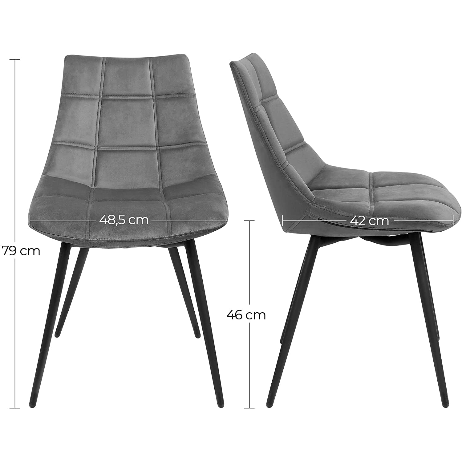 Nancy's Georgian Eetkamerstoelen - Set Van 2 - Keukenstoelen - Grijs - Fluweel