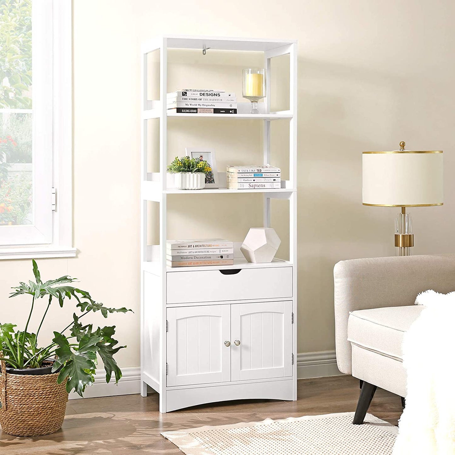 Nancy's Camlachie Opbergkast - Wandkast - Boekenkast - Wit ± 60 x 30 x 155 cm