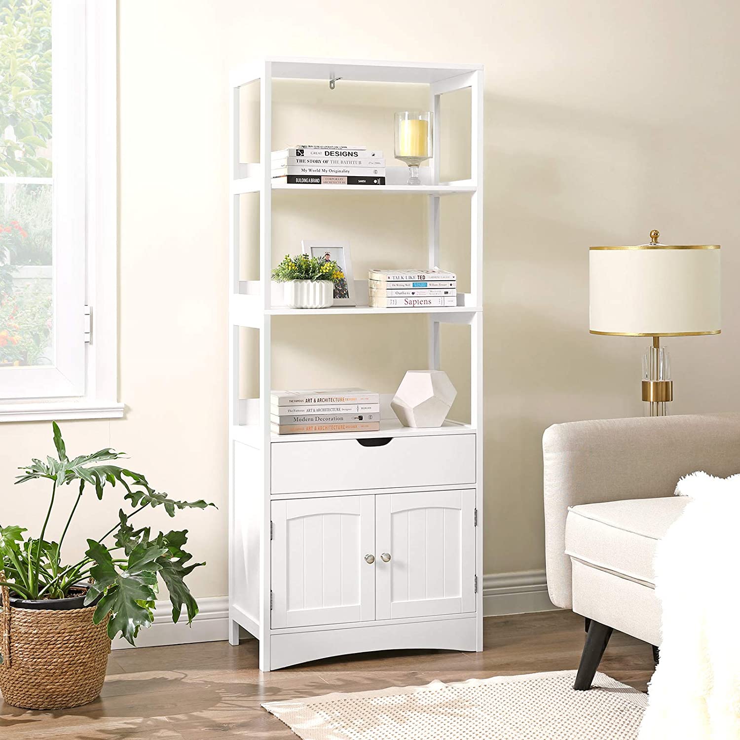 Nancy's Camlachie Opbergkast - Wandkast - Boekenkast - Wit ± 60 x 30 x 155 cm