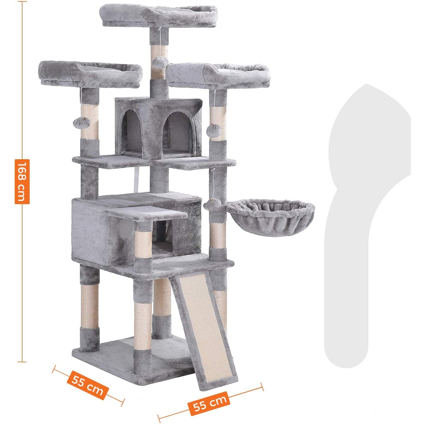 Nancy's XL Krabpaal voor katten - Kattenboom - 3 platforms - Grijs - 55 x 55 x 172 cm