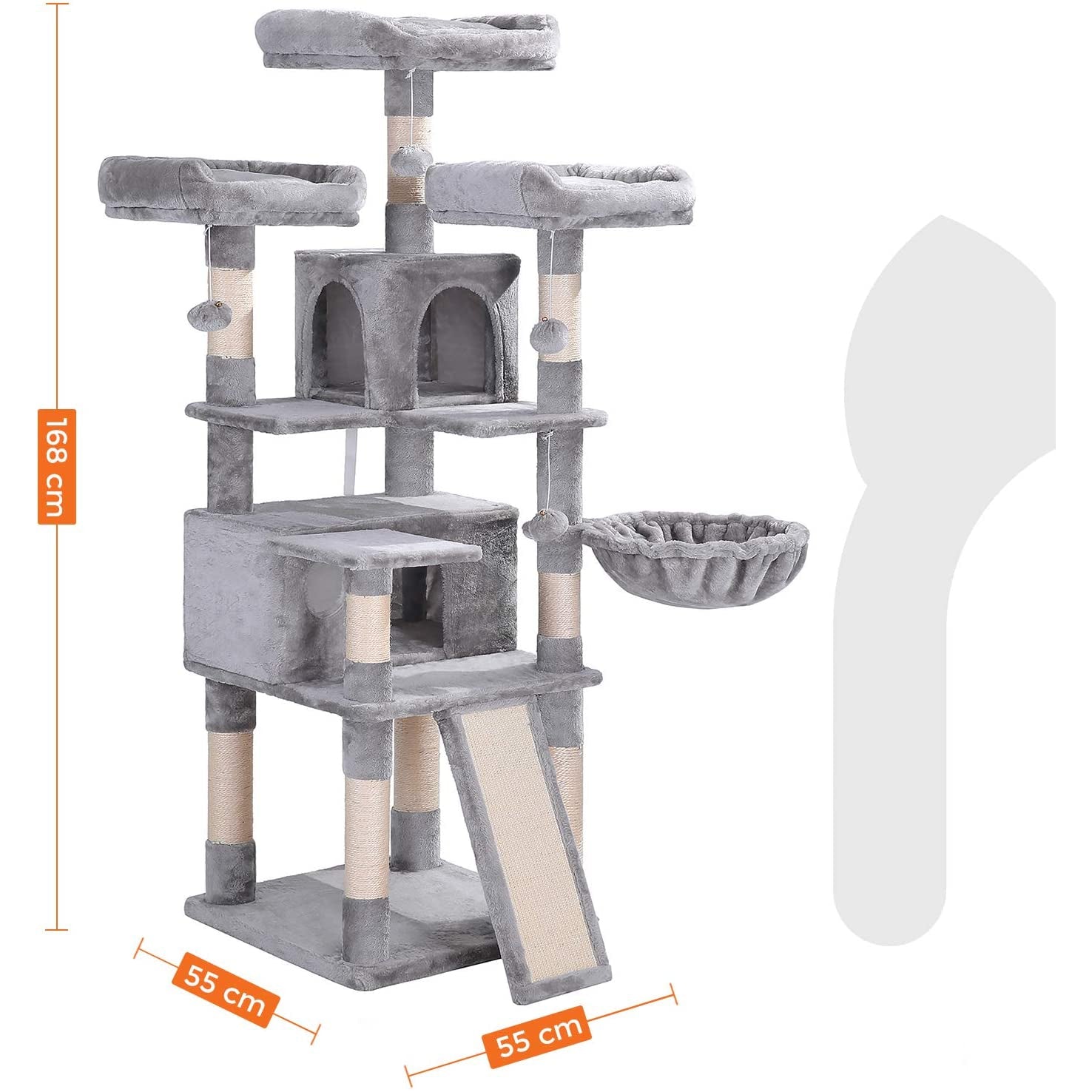 Nancy's XL Krabpaal voor katten - Kattenboom - 3 platforms - Grijs - 55 x 55 x 172 cm