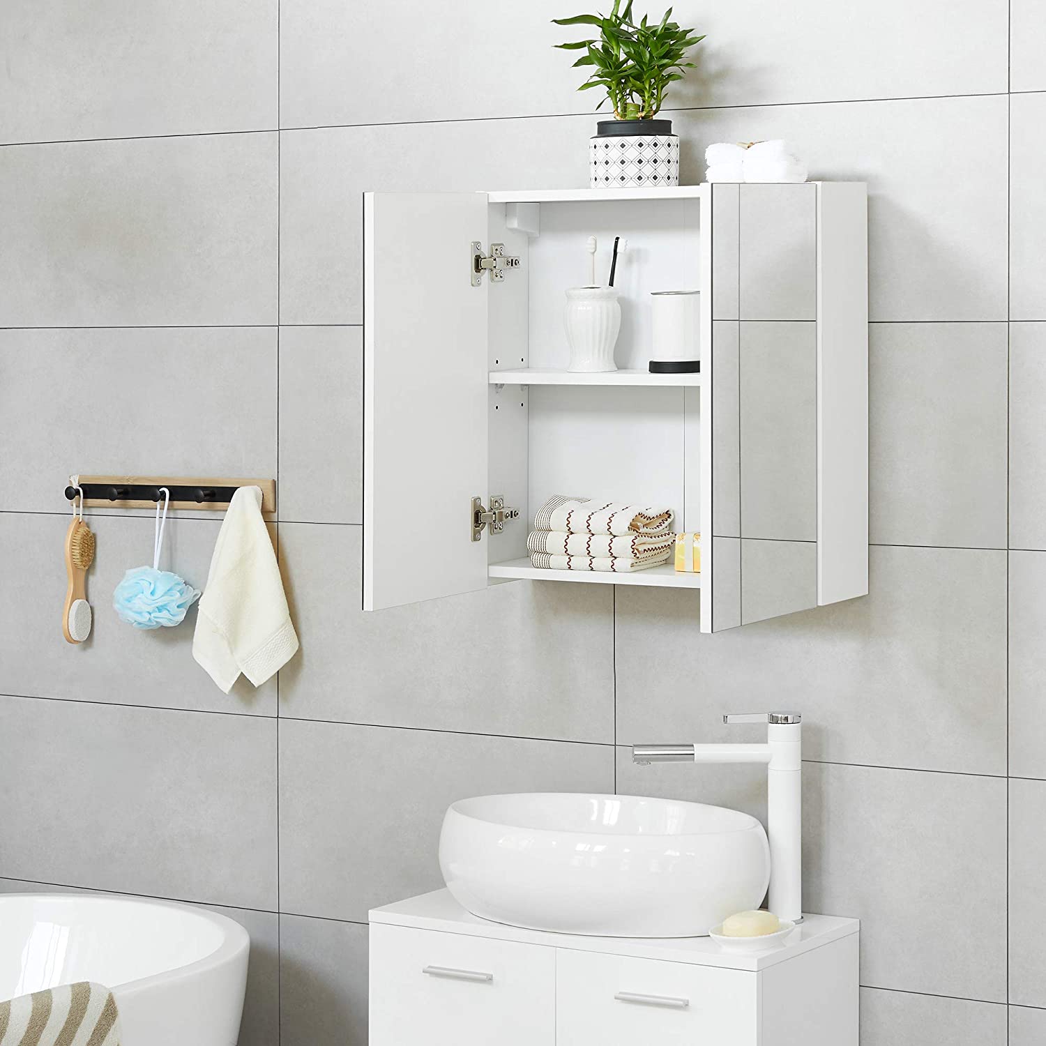 Nancy's Linganore Mirror Cabinet - Bathroom Cabinet - Wall Cabinet - Double Door - Modern - Wall Mounted - White - 54 x 15 x 55 cm 