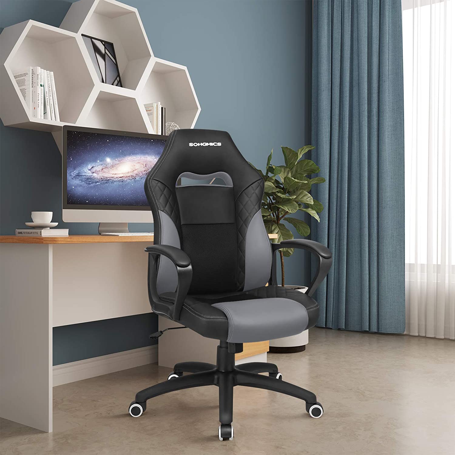 Nancy's Haydon Office chair - Gaming chair - Rocking function - Ergonomic - Faux leather - Black - Gray - 70 x 64 x (106-116) 