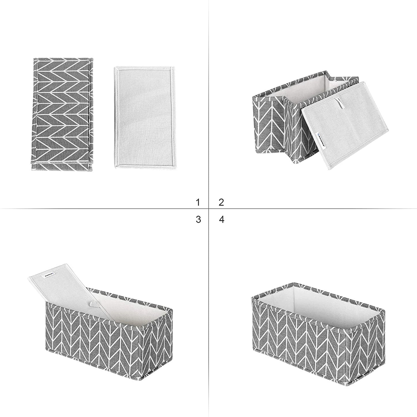 Boîtes de rangement Nancy's Baraboo - 6 boîtes de rangement - Pliables - Organisateurs - Boîtes à vêtements - Durable - Gris - 3 tailles - Coton - Tissu