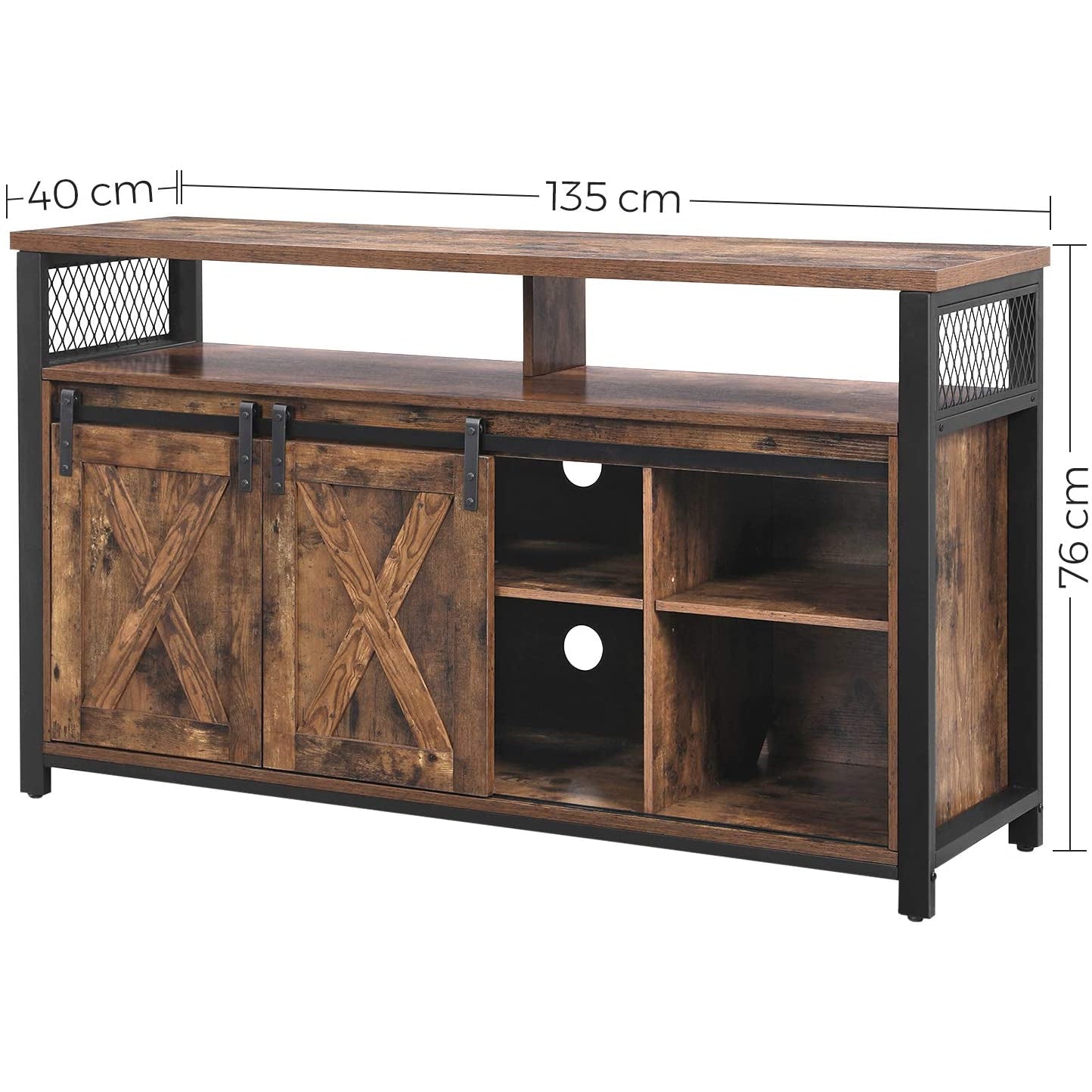 Nancy's Starkville TV Meubel - TV Kast - Vintage Bruin / Zwart - Spaanplaat / Staal - ± 135 x 40 x 75 cm