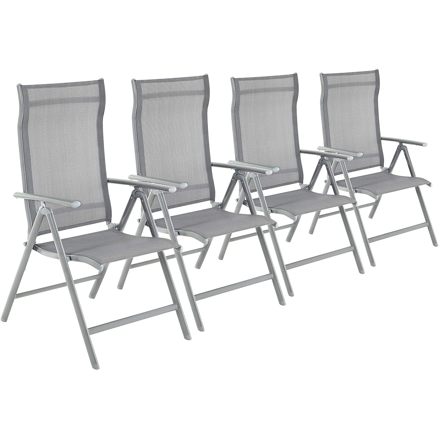 Chaises de jardin Nancy's Betonville - Lot de 4 - Chaises pliantes - Chaises d'extérieur - Cadre en aluminium - Dossier réglable - Gris
