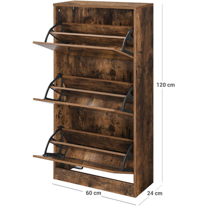 Nancy's Forks Shoe Cabinet - Organizer - 3 Swinging Doors - Brown - Engineered Wood - 60 x 24 x 120 cm