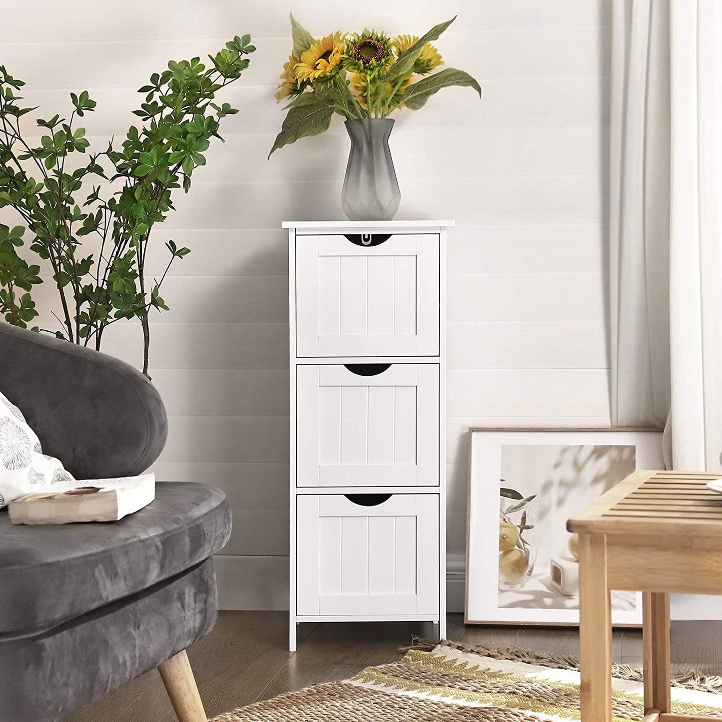 Nancy's Camden Storage Cabinet - Bathroom Cabinet - Chest of Drawers - 3 Drawers - White - Standing Cabinet - MDF - 32 x 30 x 81 cm