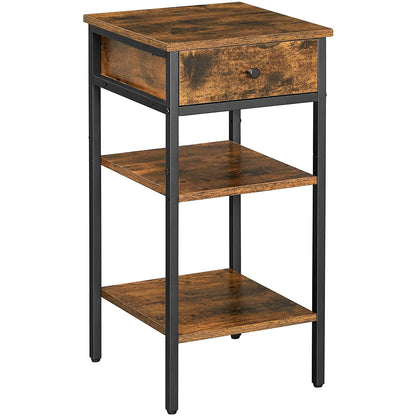 Nancy's Meridian Bedside Table - Side Table - Drawer - 2 Shelves - 35 x 35 x 70 cm - Engineered Wood - Metal - Industrial - Brown - Black