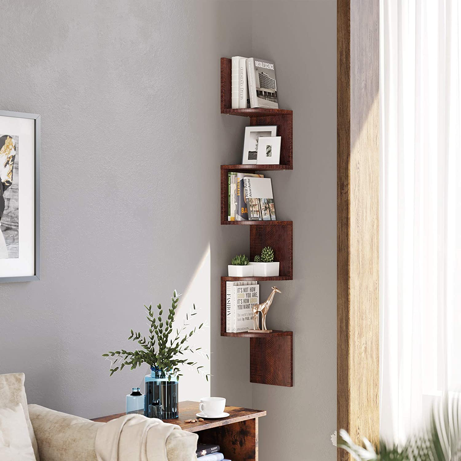 Nancy's Campden Boekenplank - Hoekplank - Wandplank - Zwart - Spaanplaat - ± 20 x 20 x 130 cm