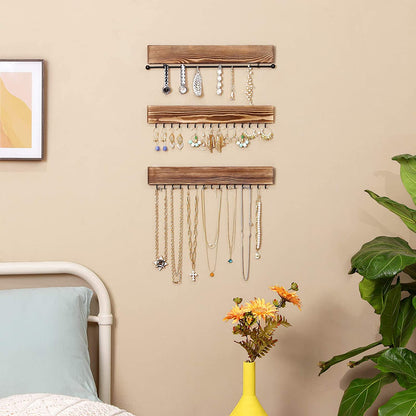 Nancy's Foxtrap Jewelry Display - Jewelry Holder - Wall Mounted - Set of 3 - 30 Hooks - Earrings - Necklaces - Brown - 40 x 1.3 x 7 cm