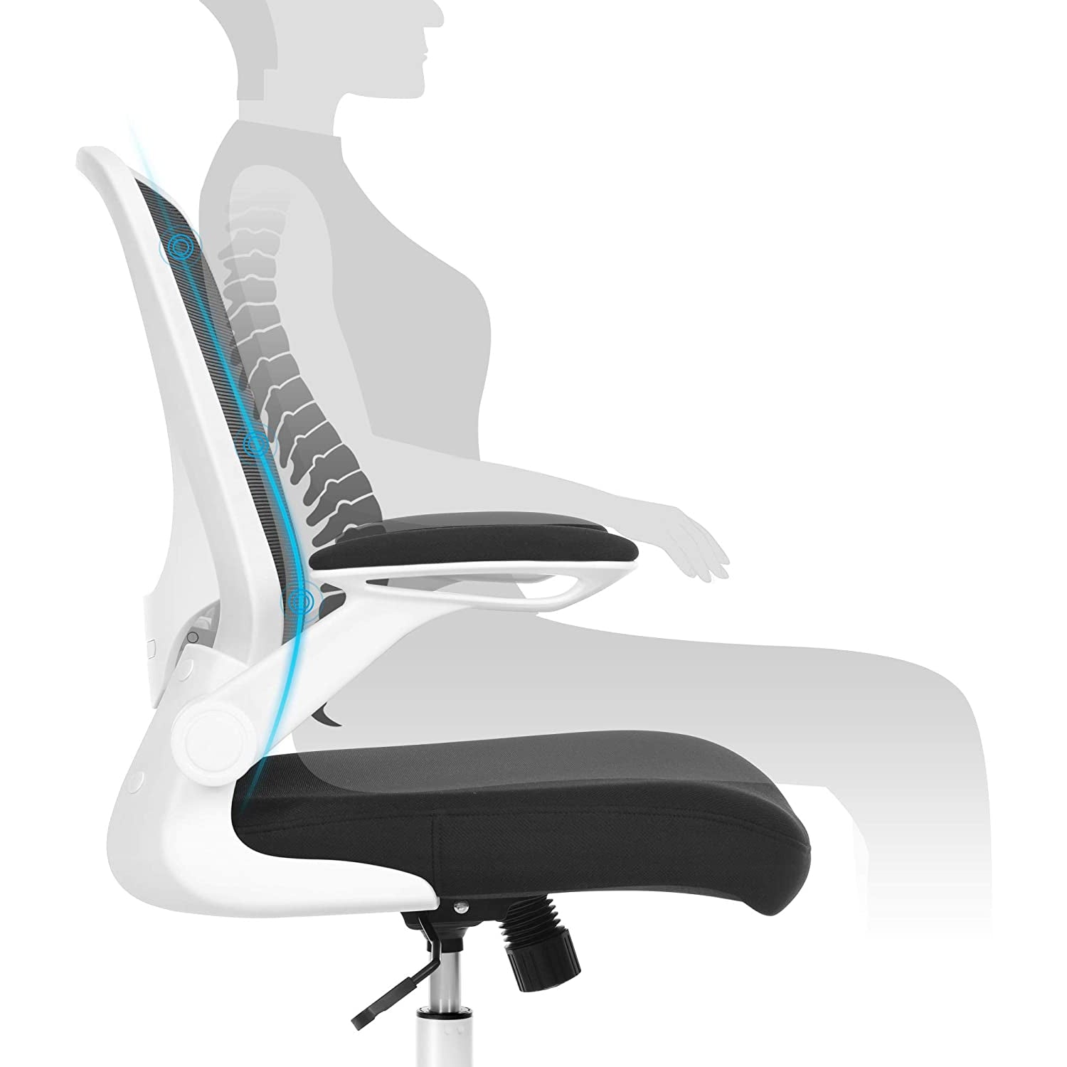 Nancy's Walker Bureaustoel - Kantoorstoel - Ergonomisch - Verstelbare Lendensteun - Wit / Zwart