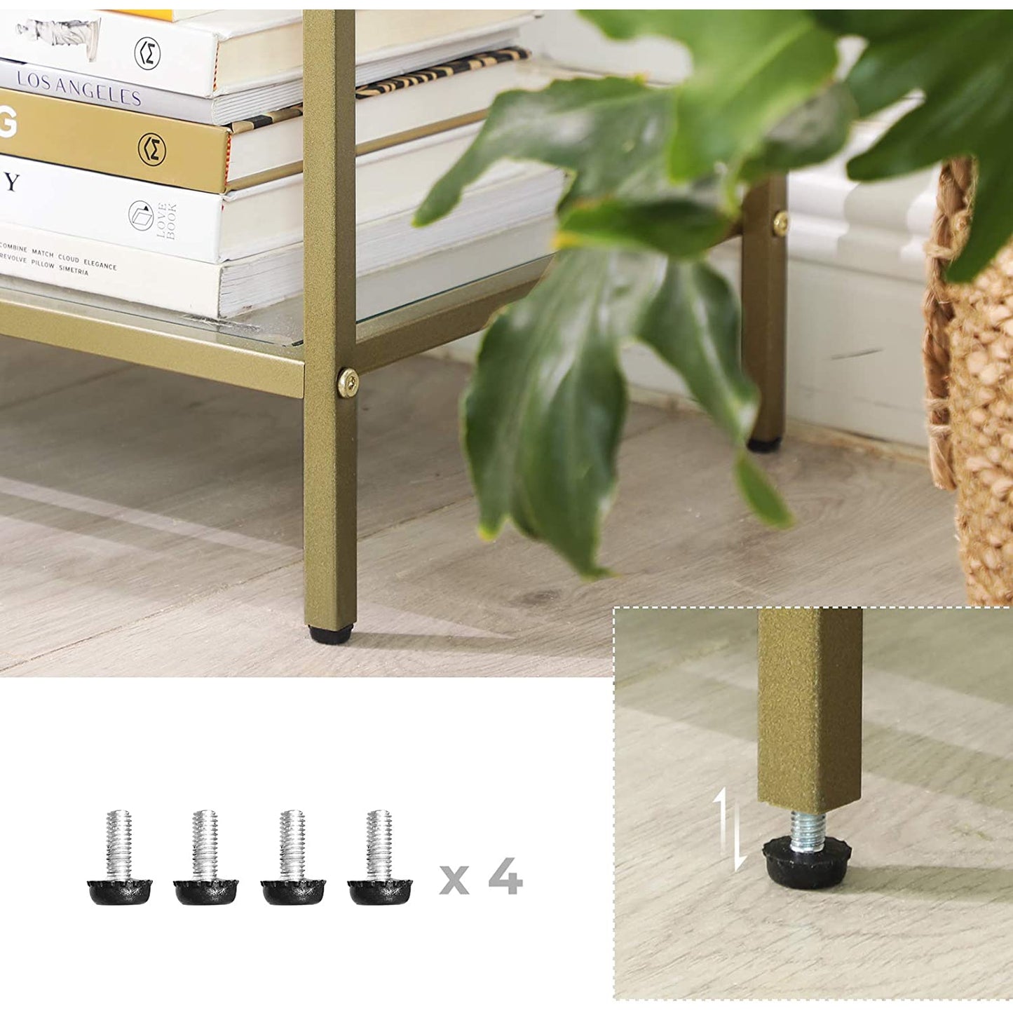 Nancy's Canisbay Sidetable - Bijzettafel - 3 Planken - Opbergrek - Glas - Metaal - Goud - 30 x 100 x 73 cm