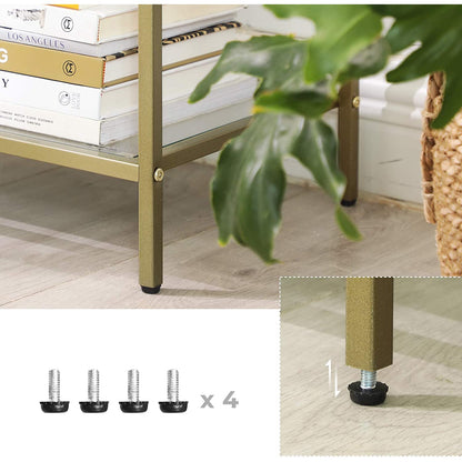 Nancy's Canisbay Sidetable - Bijzettafel - 3 Planken - Opbergrek - Glas - Metaal - Goud - 30 x 100 x 73 cm