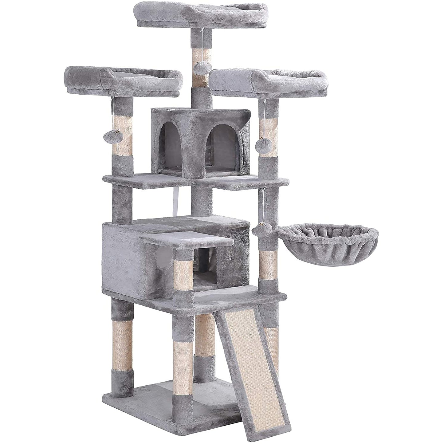 Nancy's XL Krabpaal voor katten - Kattenboom - 3 platforms - Grijs - 55 x 55 x 172 cm