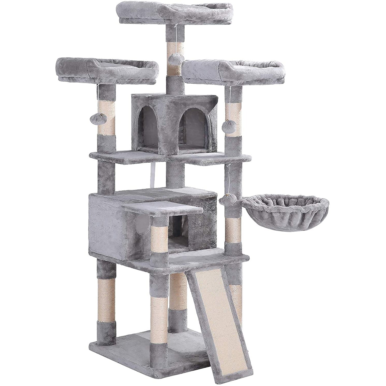 Nancy's XL Krabpaal voor katten - Kattenboom - 3 platforms - Grijs - 55 x 55 x 172 cm