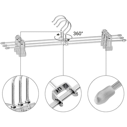 Nancy's Luxe Kledinghangers - Broekhangers - Set Van 20 - Rokhanger - Verstelbare Clips - 360° draaibaar - Zilvergrijs