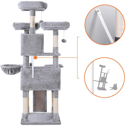 Nancy's XL Krabpaal voor katten - Kattenboom - 3 platforms - Grijs - 55 x 55 x 172 cm