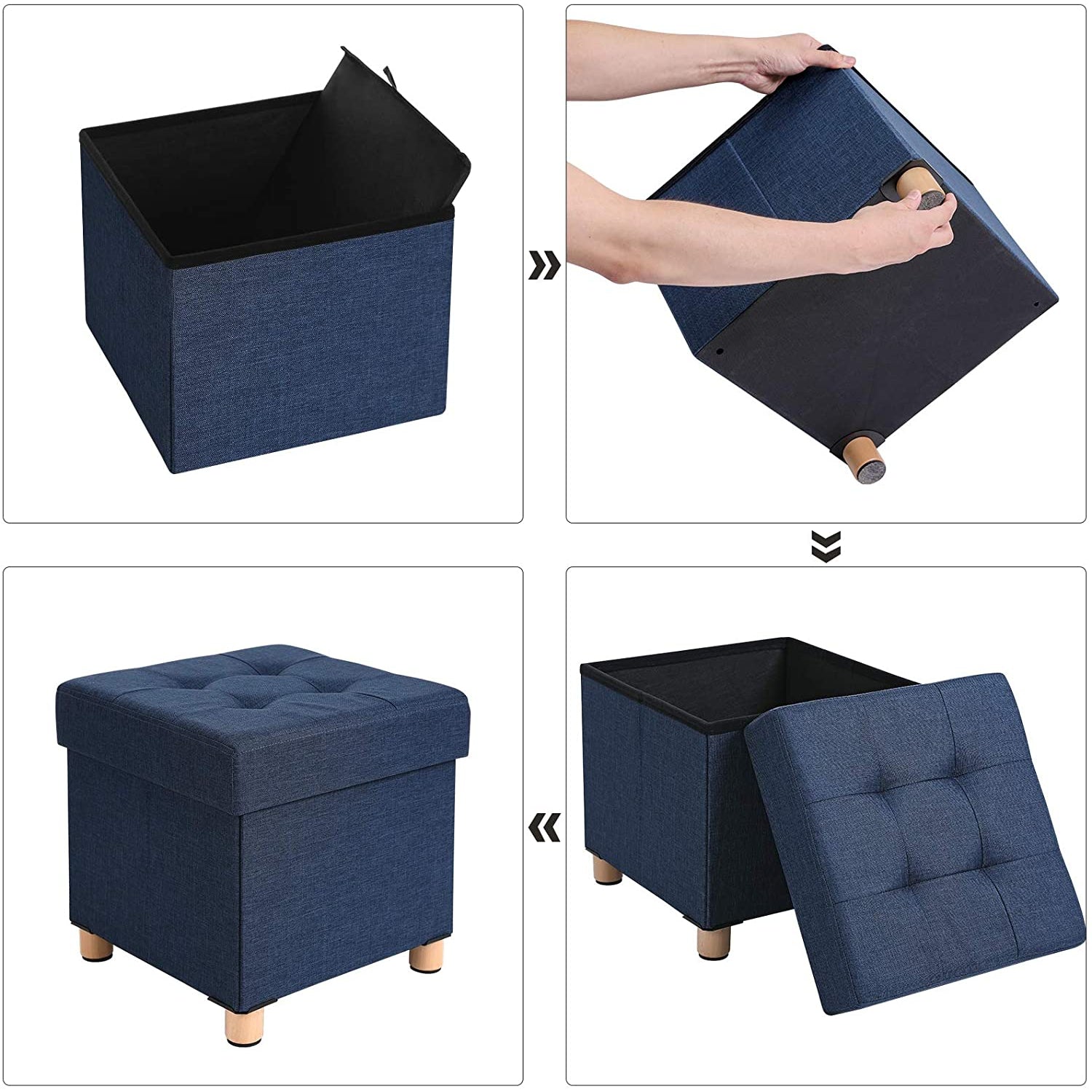 Nancy's Cela Hocker - Poef - Krukje met opbergruimte - Blauw - ± 40 x 40 x 40 cm