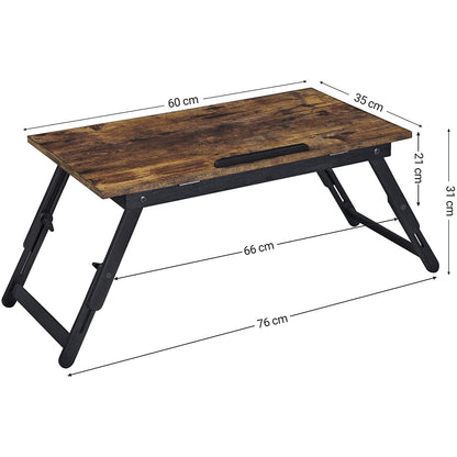 Nancy's Chard Laptoptafel - Laptopstandaard - Bedtafel - Bewerkt Hout - Verstelbaar - Bruin - Zwart - 60 x 35 x 34 cm