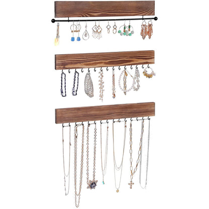 Nancy's Foxtrap Jewelry Display - Jewelry Holder - Wall Mounted - Set of 3 - 30 Hooks - Earrings - Necklaces - Brown - 40 x 1.3 x 7 cm