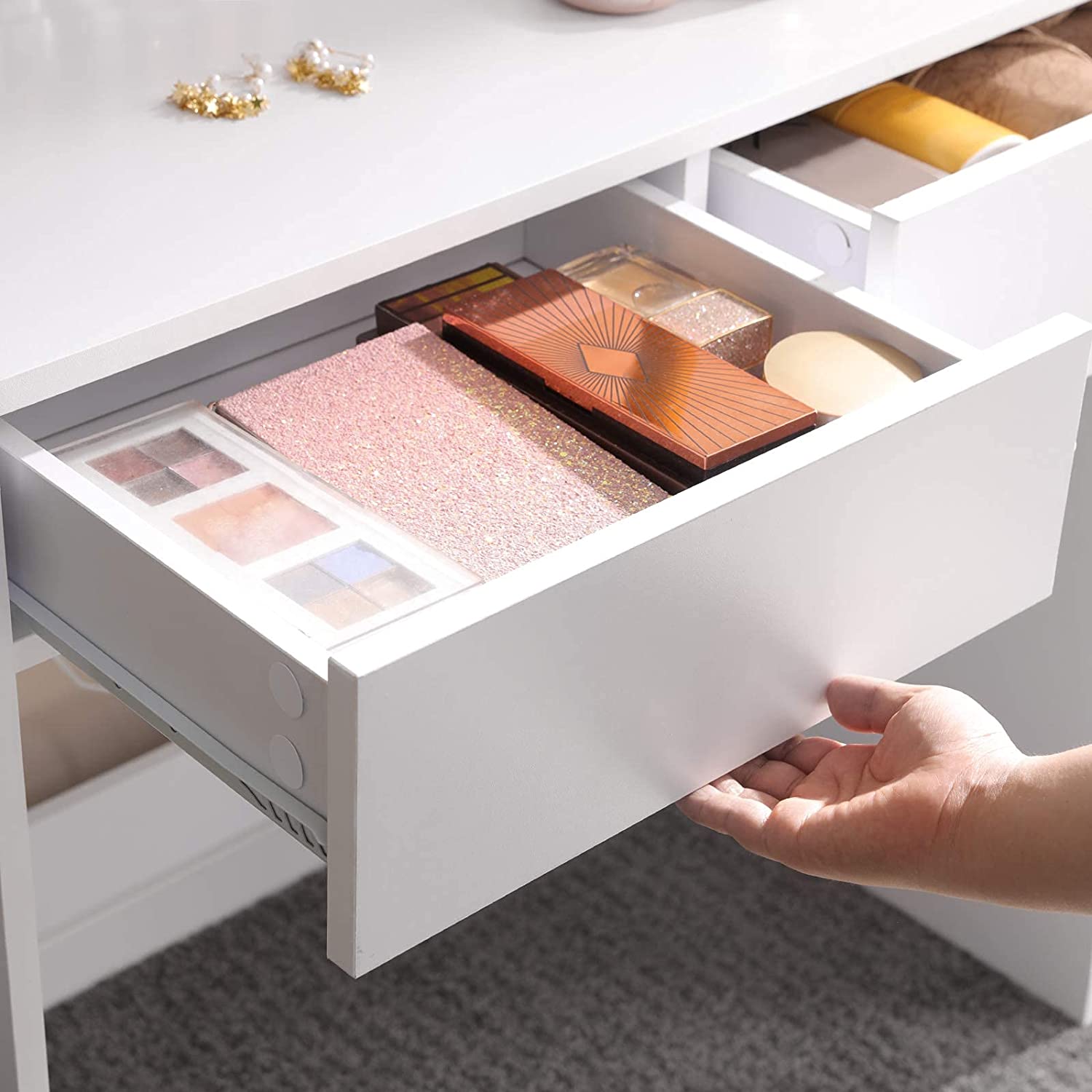 Nancy's Caccile Kaptafel - Comestica Tafel - Make-Up Tafel - Met Spiegel - Wit - 80 x 40 x 140 cm