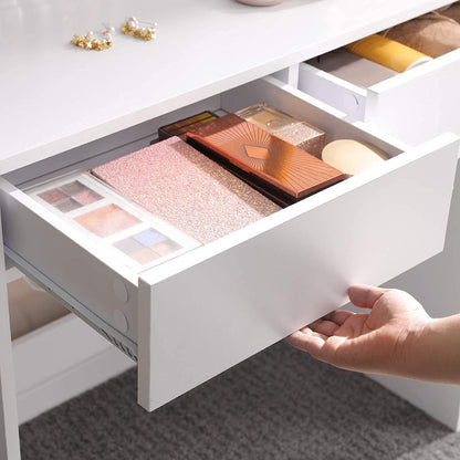 Nancy's Caccile Kaptafel - Comestica Tafel - Make-Up Tafel - Met Spiegel - Wit - 80 x 40 x 140 cm
