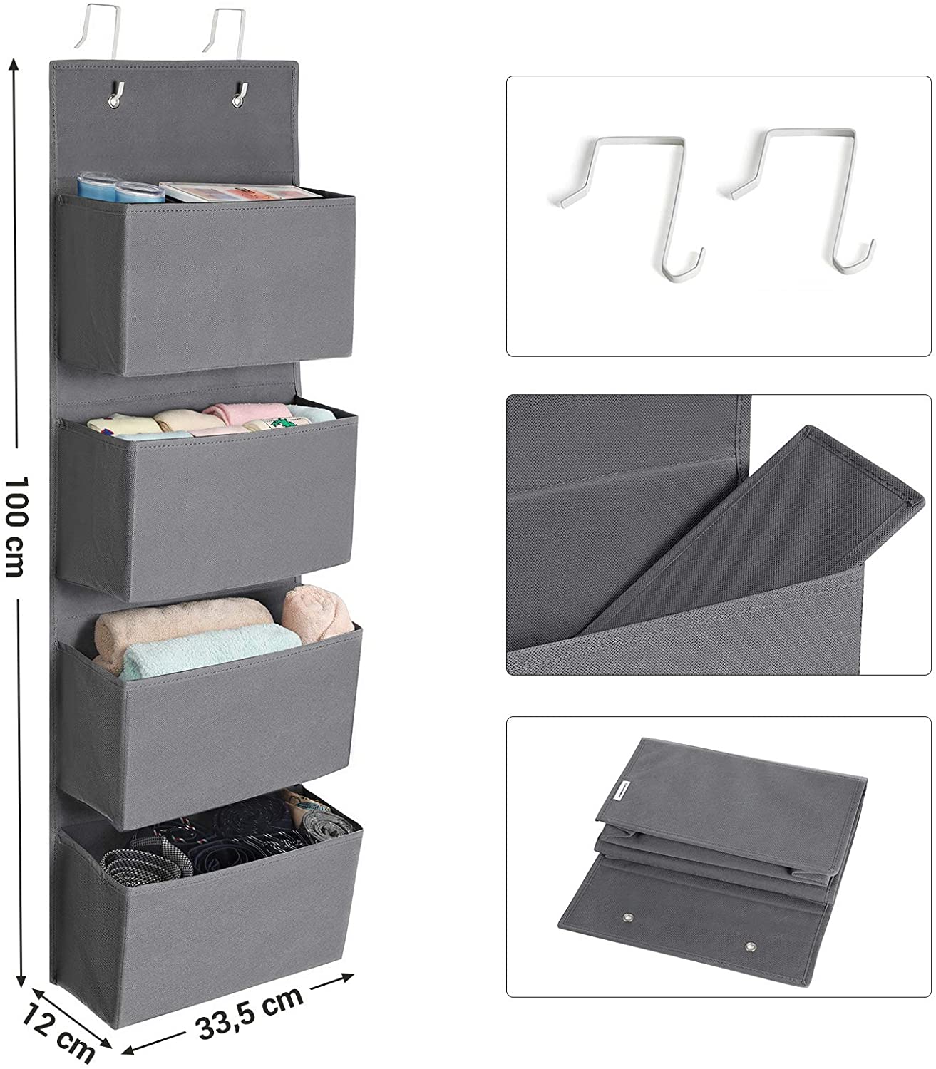 Nancy's Hamlet Door Organizer - Hanging - 4 Compartments - Storage Space - Gray - Plastic - Cardboard - 33.5 x 12 x 100 cm