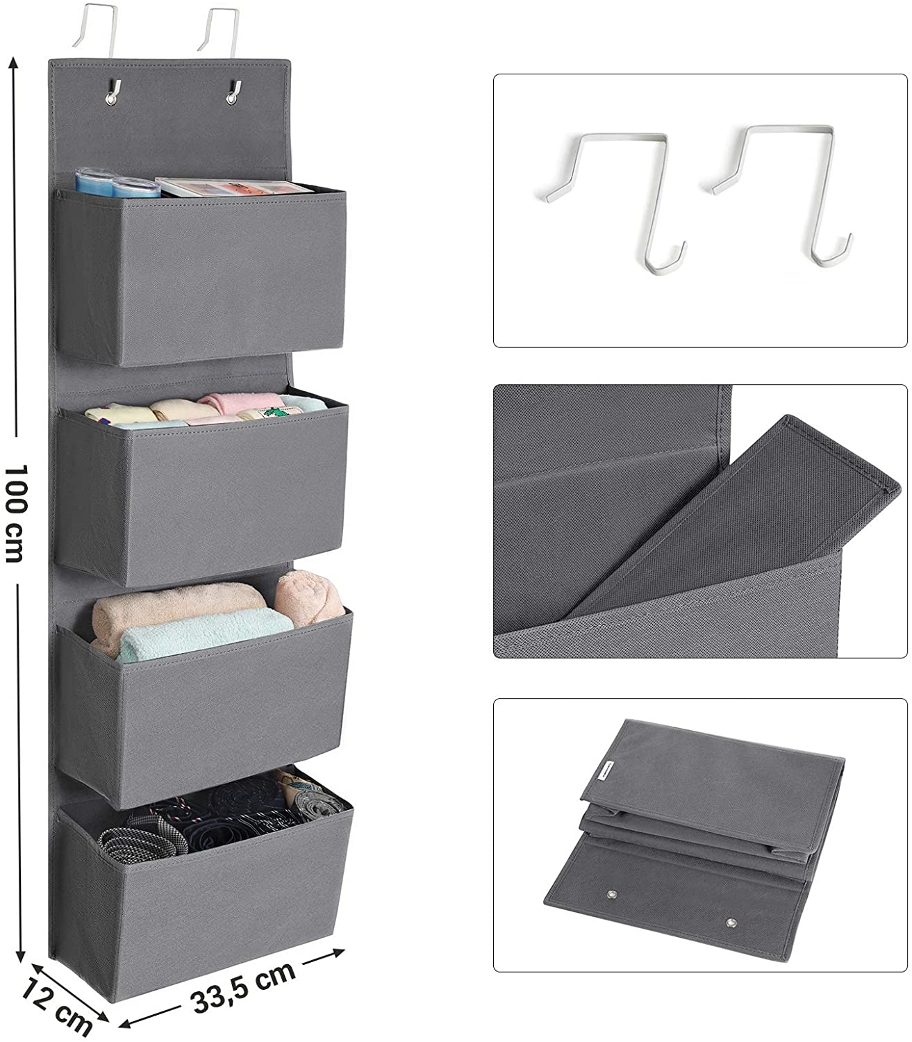 Nancy's Hamlet Deur Organizer - Opbergbox - Hangend - Grijs - Fleece / Karton - ± 35 x 10 x 100 cm