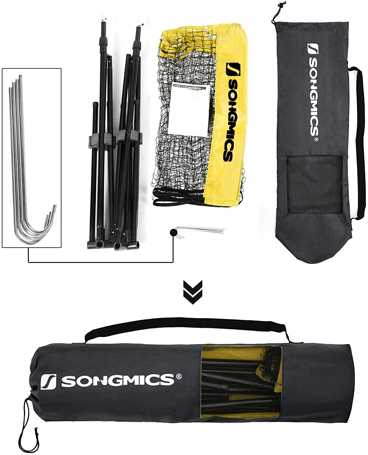 Nancy's Fullarton Badmintonnet - Tennisnet - Hoogte Verstelbaar - Ijzer Frame - Transporttas - Blauw - Zwart - Geel