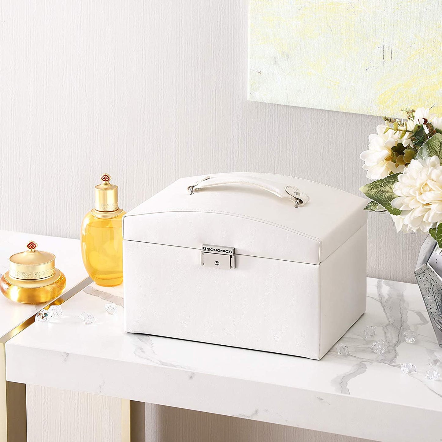 Nancy's Jewelry Box Blanc - Boîte à bijoux avec miroir - Trousse à cosmétiques