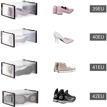 Boîtes à chaussures Nancy's - 18 boîtes de rangement - Pliables et empilables - Transparent-noir - 31 x 24,5 x 17,5 cm
