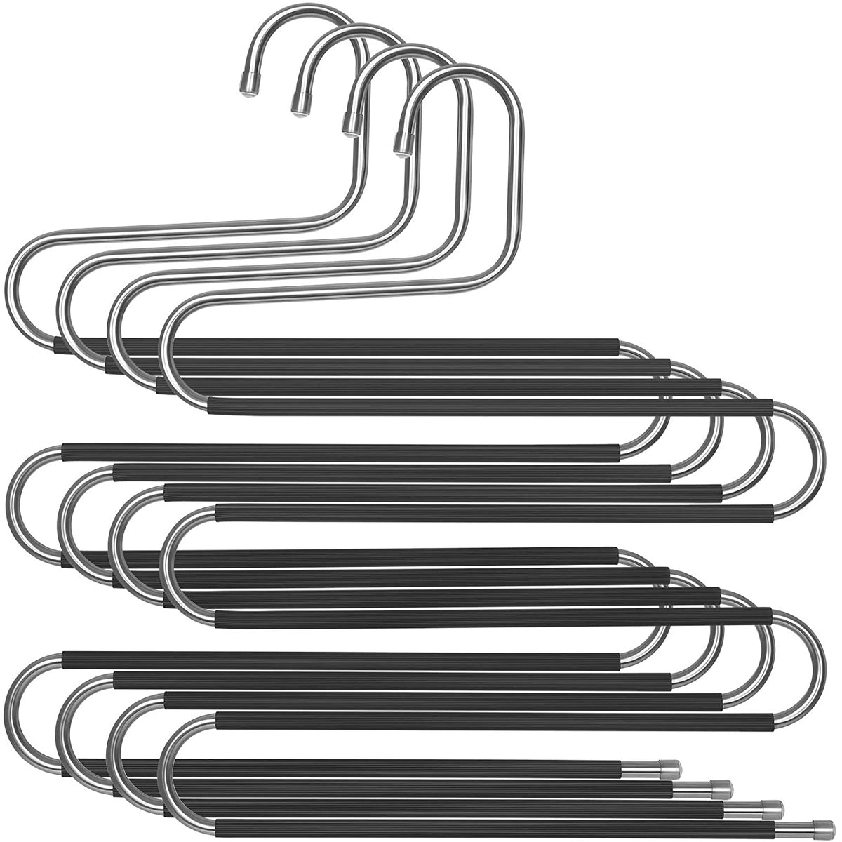 Nancy's Luxe Broekhangers - Set Van 4 - Voor 5 Broeken Per Stuk - S-Vorm - Anti-Slip - Zwart - RVS
