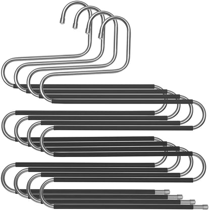 Nancy's Luxe Broekhangers - Set Van 4 - Voor 5 Broeken Per Stuk - S-Vorm - Anti-Slip - Zwart - RVS